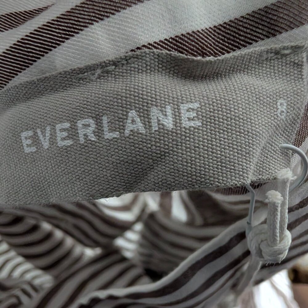 Everlane Shirt Women 8 NWT Brown And White The Wing Shoulder Mockneck Silky - Picture 4 of 5